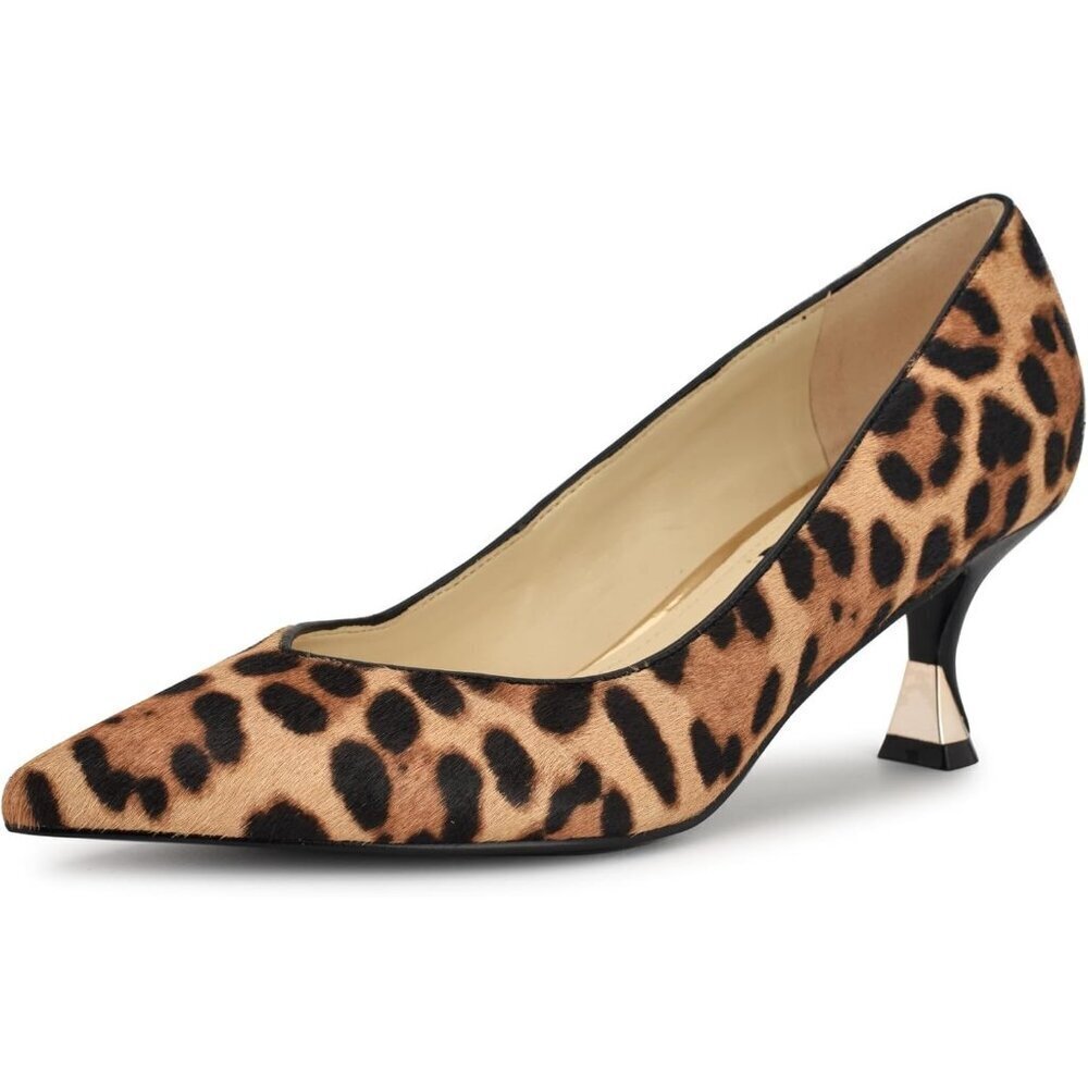 Nine West Womens Leopard 120 Leather Closed Pointed Toe Kitten Heels Pumps Shoes